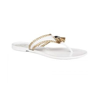 NIB Jack Rogers Alana Tassels Jelly Flip Flop Sandals in White / Gold